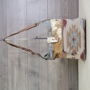 Myra B. Tapestry Canvas Leather Crossbody Shoulder Bag